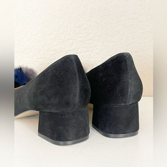 Bettye Muller Black and Blue Fur Accent Heels 8 - Picture 8 of 13